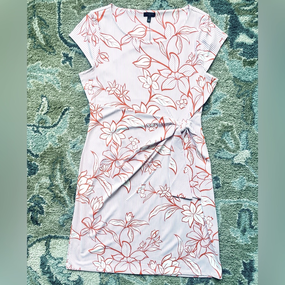 Talbots Pink/White/Orange Faux Wrap Dress NWT